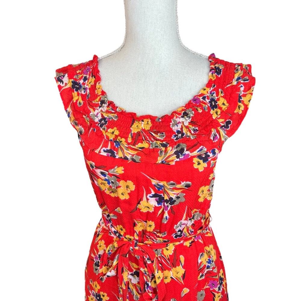 Anthropologie Red Floral Midi dress summer belted sundress conversations size 2 - Picture 3 of 10